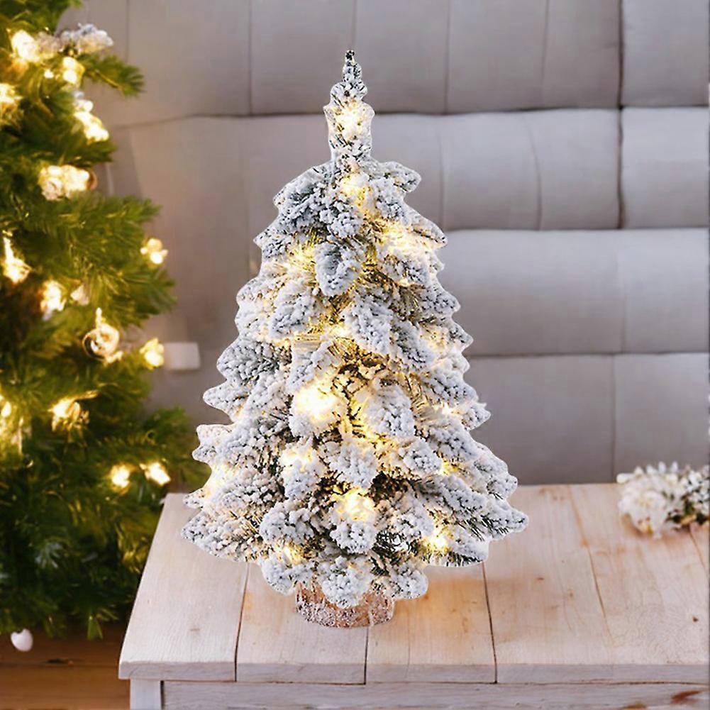 Artificial Light-Up Tree Tabletop Decor Pre-Lit Snowy Flocked Artificial Tree Decor for Kitchen Home