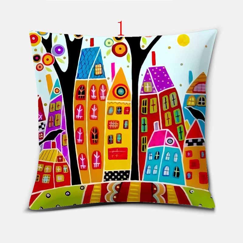 Cartoon Tree Graffiti Print Pattern Cushion Cover Home Living Room Sofa Decoration Square Pillow 45*45Cm