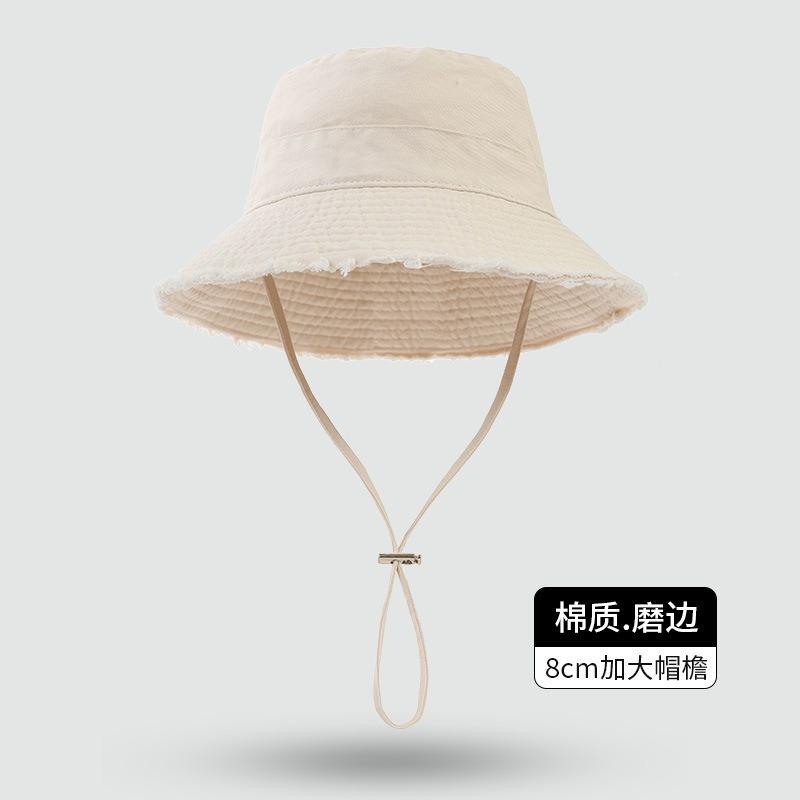 Big eaves rough edge bucket hat high sense foldable casual sunscreen hat pink dopamine sunshade basin hat women