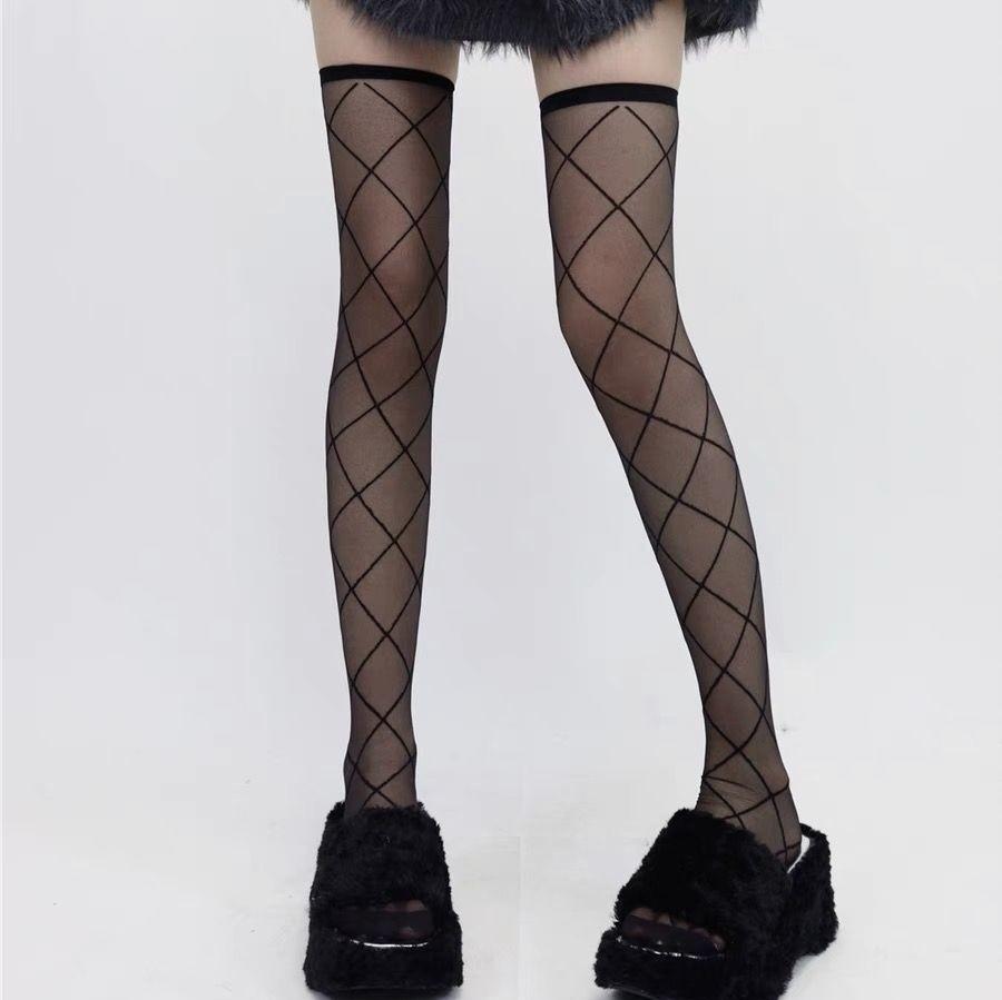 Black Stockings, Stockings Over the Knee, Mood Suit, Robe JK Stockings, Female Sexy Half-length Lace Socks, Lace Plaid.