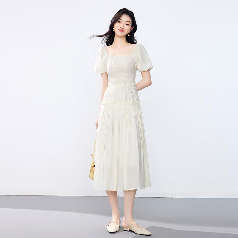 JOY SPEAKER Lace Patchwork Waist-Cinching Midi Dress
