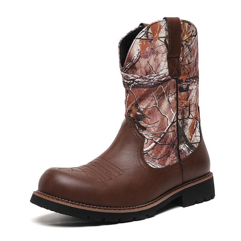 Men's Large Leather High-Top Boots - Autumn/Winter Fashion, Trendy Western Cowboy, Thick Sole, Non-Slip Knight Design