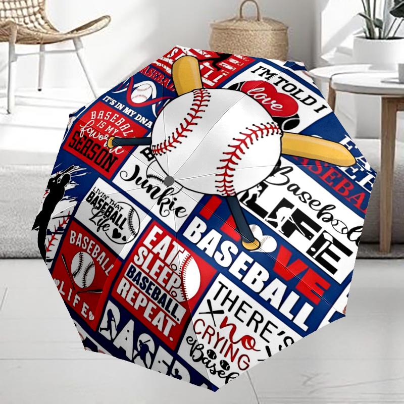 Baseball Theme Automatic Umbrella, Lightweight & Portable, 8 Rib, Perfect for Outdoor Travel, Birthdays, Christmas, Gifts.