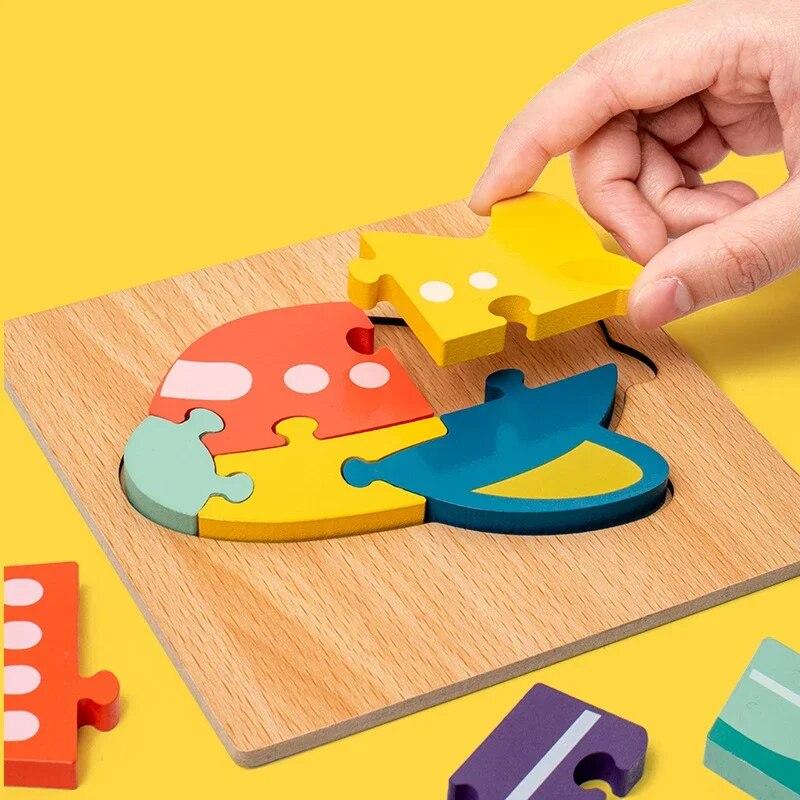 4 Stück Kinder 3D Holz Tier Puzzle Kindergarten Früherziehung Entwicklung Stereoskopische Kleinkindspielzeuge für 2-3 Jahre altes Baby