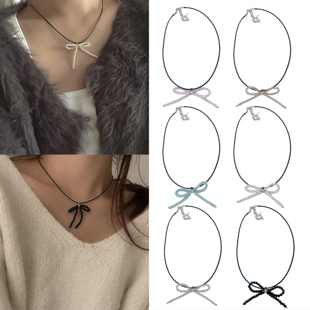 Elegant Bowknot Necklace Unique Perals Bowknot Pendant Clavicular Chains Accessories Perfect for Parties and Weddings