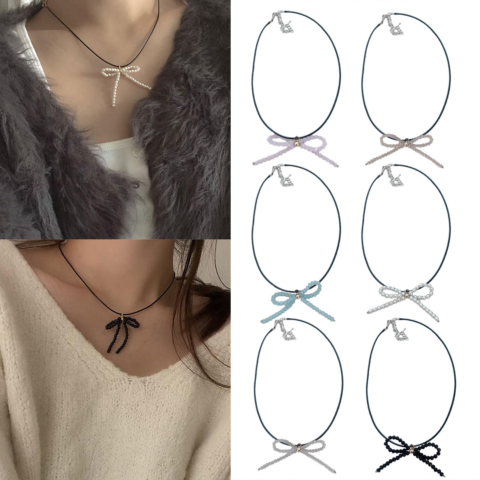 

Elegant Bowknot Necklace Unique Perals Bowknot Pendant Clavicular Chains Accessories Perfect for Parties and Weddings рожевий