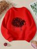 Unisex Crewneck Sweatshirt - Black Woolly Sheep Doodle Pattern Print Machine Washable, Spring And Autumn, Sportswear And Casual Wear, Soft