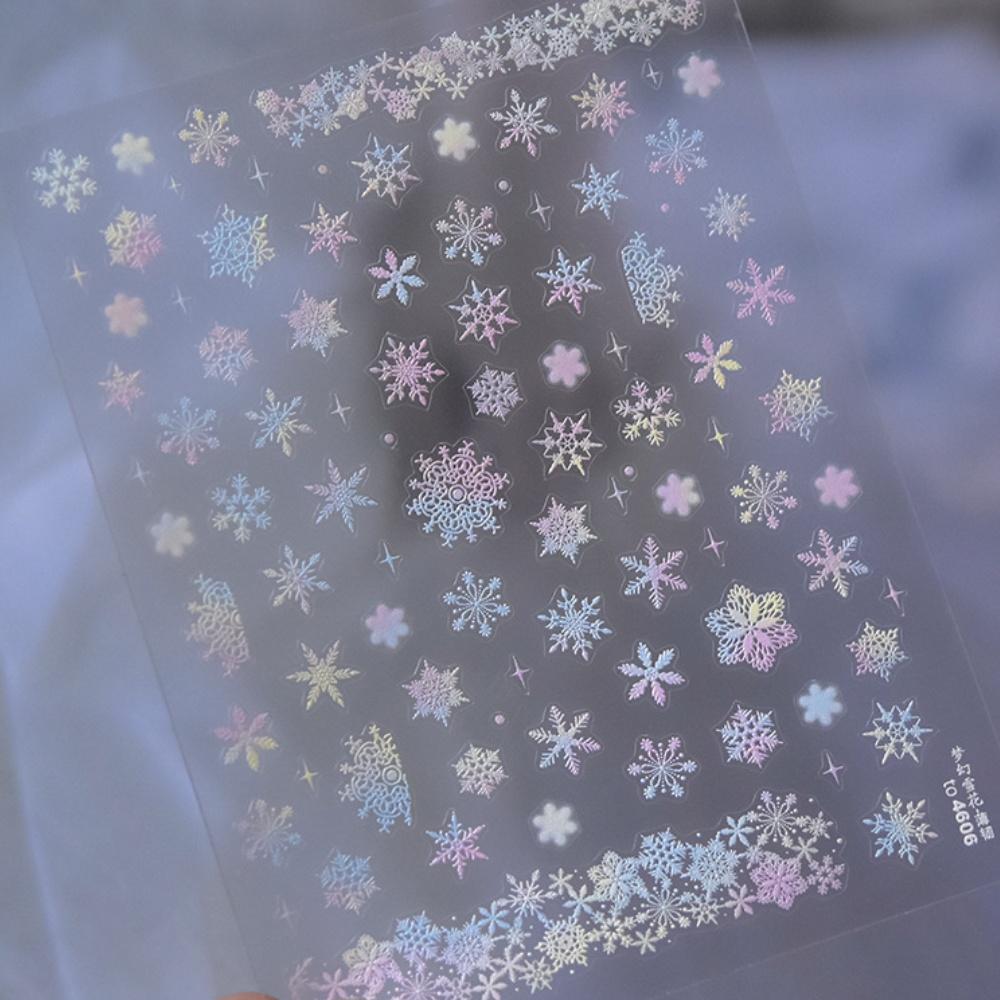 1 Piece 5D Embossed White Snowflake Nail Stickers Winter Christmas Snowflake Nail Art Stickers Self-adhesive Decorative Slider