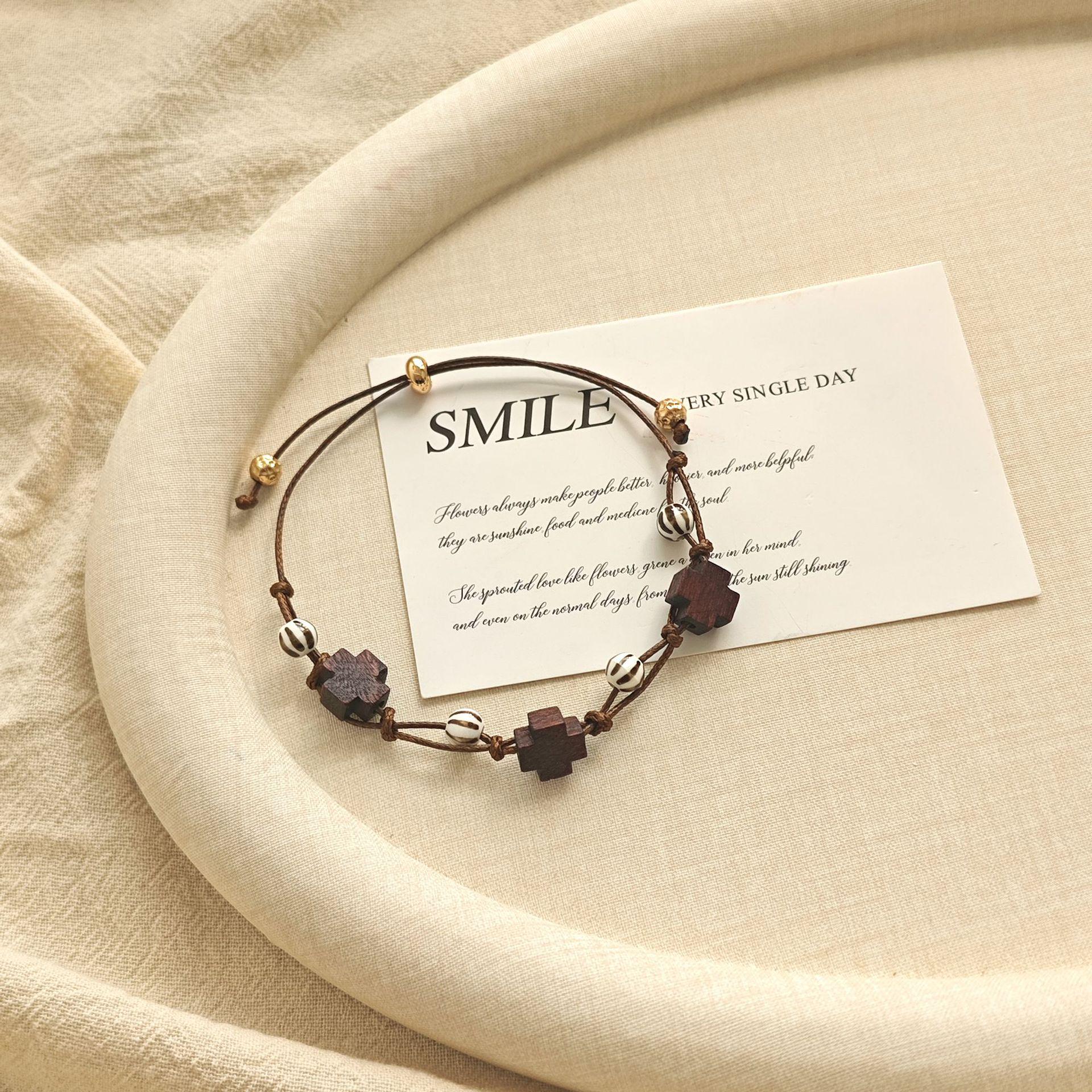 Unisex Retro Brown Braided Wood & Ceramic Bead Bracelet темно-коричневого