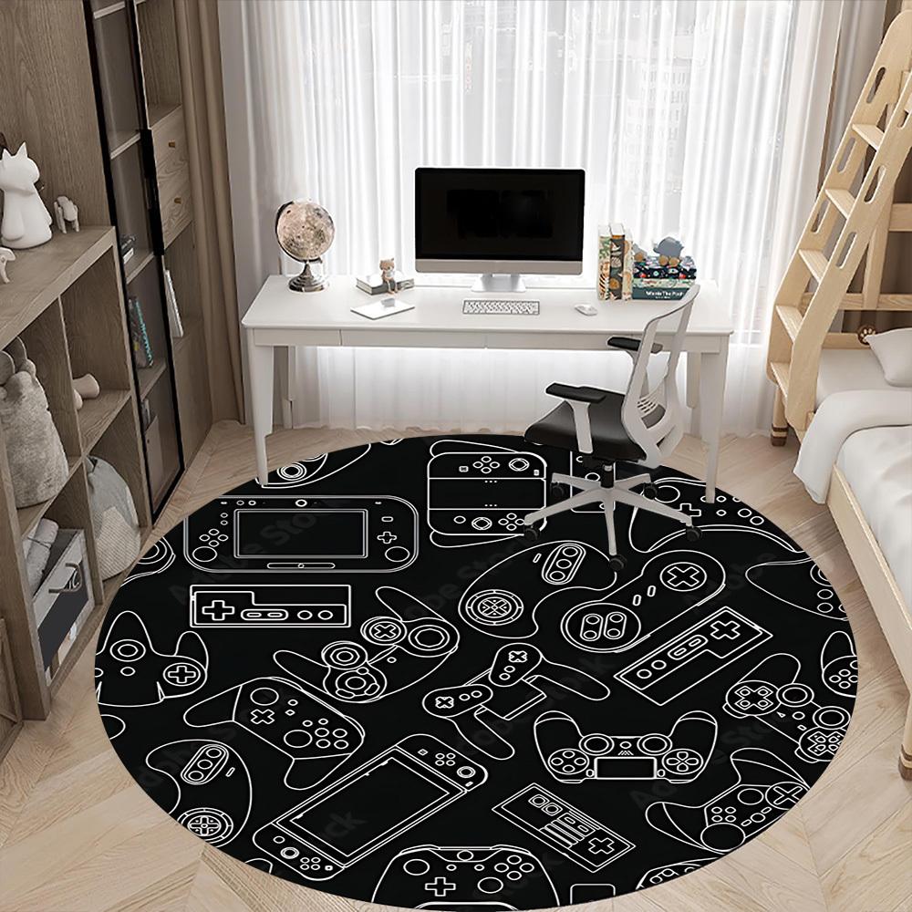 1pc Gaming Controllers Office Round Area Rug, Under Office Chairs Bedroom Living Room Home Decor, Room Deco