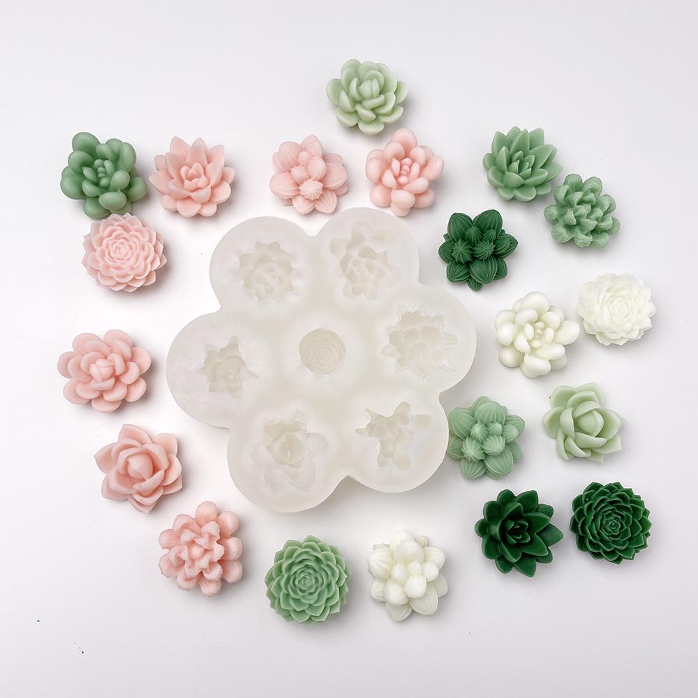 Seven-hole Flower-shaped Succulent Three-dimensional Aromatherapy Gypsum Candle Handmade Silicone Mold