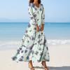 Women's Fashion V-Neck Floating Beach Dresses Seven Sleeve Floral Printed Dresses