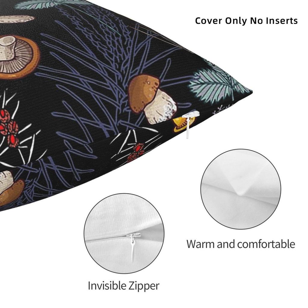 Dark Wild Forest Mushrooms Square Pillowcase Cushion Cover Pillow Case Throw Pillow Cover for Home Sofa Living Room