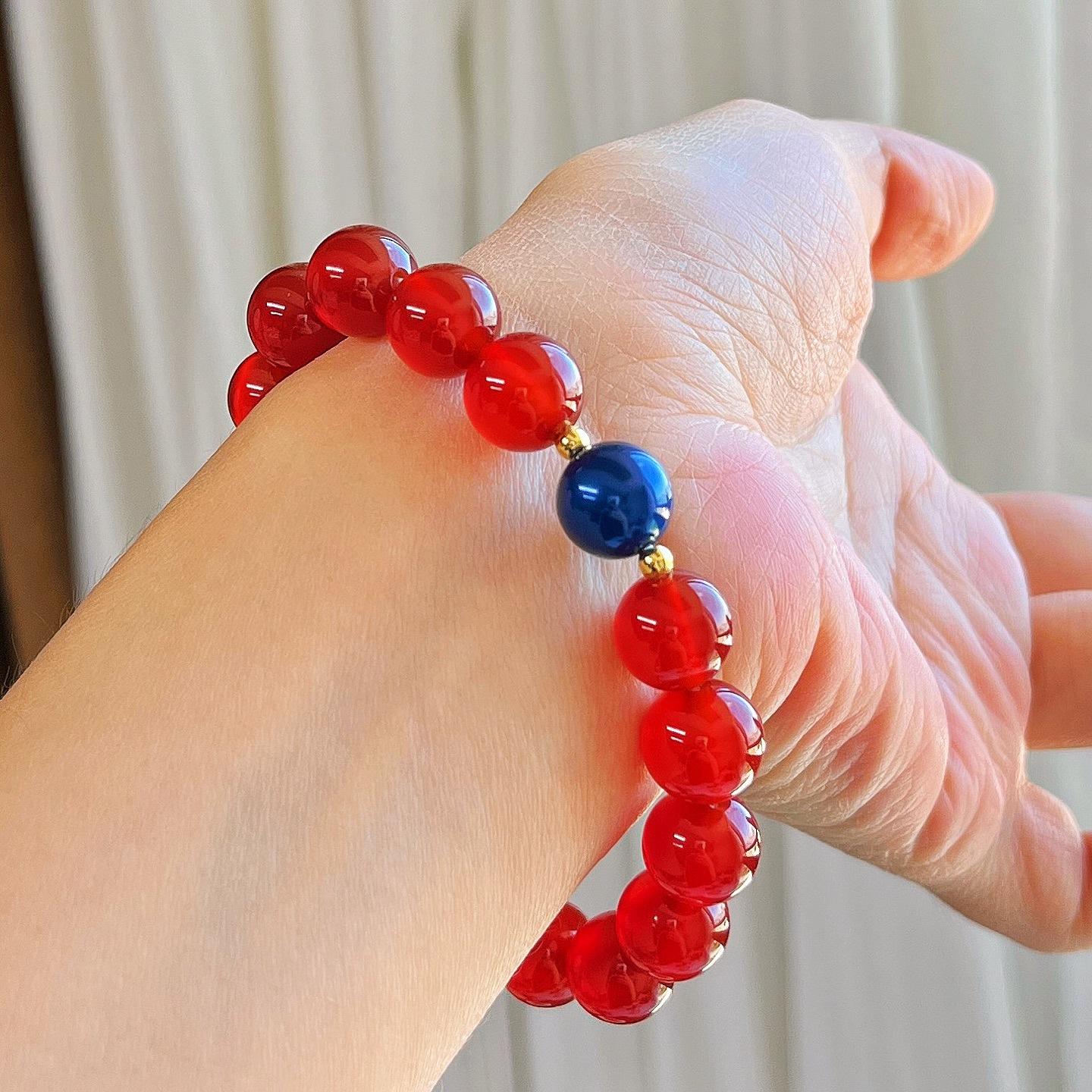 Vintage 7A Natural Chalcedony Agate Lapis Lazuli Design Bracelet Bracelet