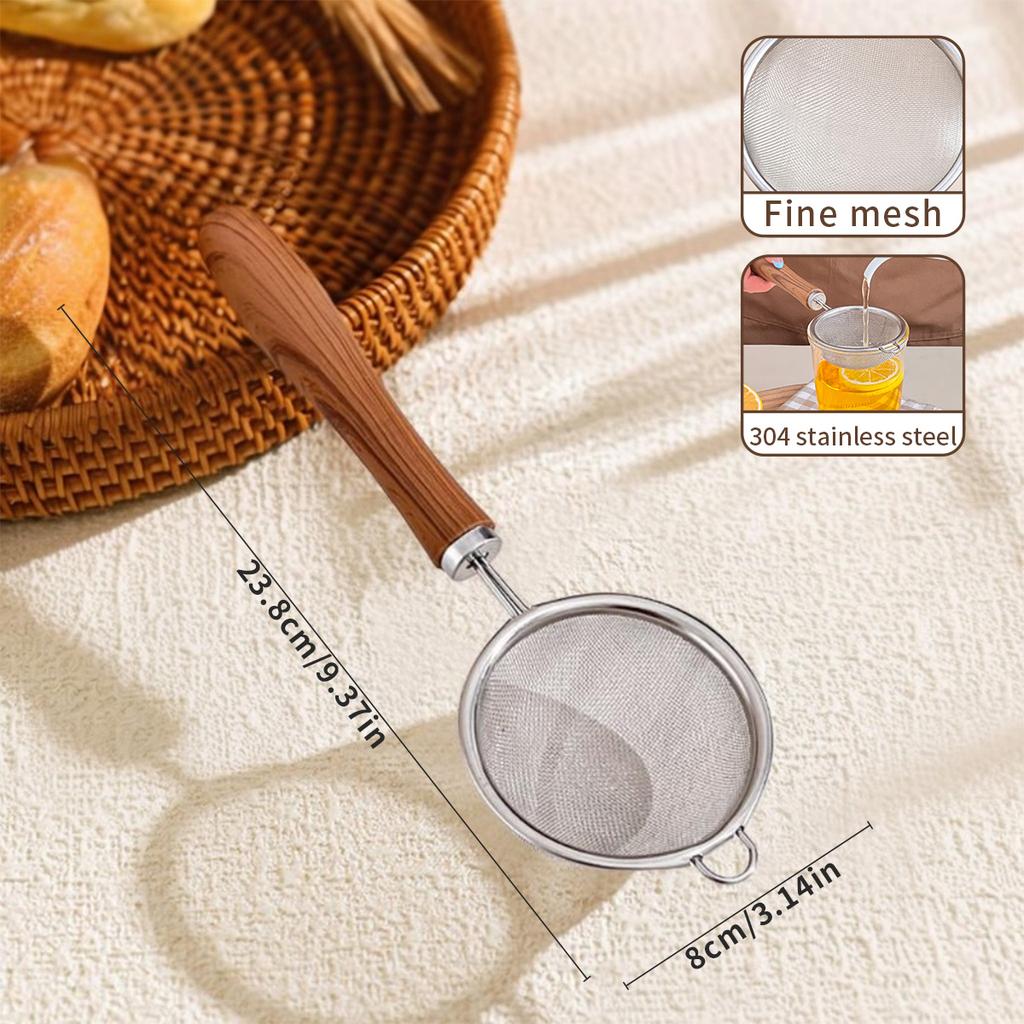304 Stainless Steel Fine Mesh Strainer Colander Flour Sieve With Plastic Handle Soybean Milk Residue Filter Spoon Kitchen Tools