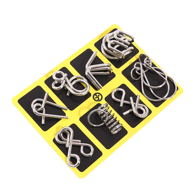 8Pcs Metal Puzzle Iq Mind Brain Teaser Puzzles Children Adults Interactive Game