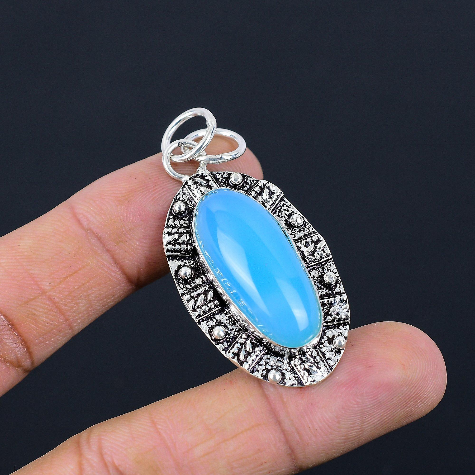 

Womens day Deal Natural Aqua Chalcedony Sister Bezel Pendant Jewelry 925 Silver