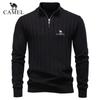Camel Herbst- und Winter-Stickerei 2026 Neuer gestreifter Jaquard Herren-Pullover Übergröße, Halber Reißverschluss Stehkragen Business-Pullover
