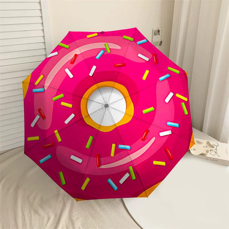 

1PC donut sprinkles Automatic Open/Close Umbrella with Windproof, 8-Rib Sturdy Canopy, Durable Ribs, Fashionable Design1297A