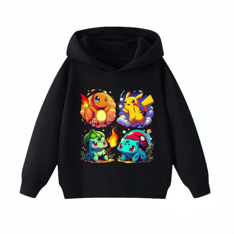 Potdemiel Cute Pikachu Children's Hoodie, Boys' and Girls' Clothing, Autumn and Winter Warm Children's Hooded Sweatshirt