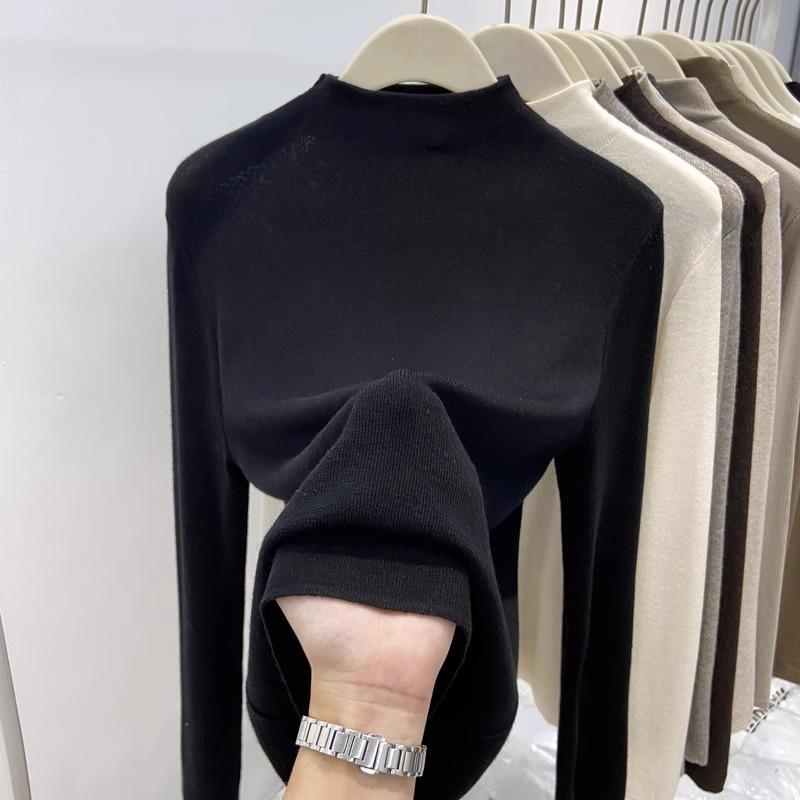 Semi-turtleneck Spring and Autumn Soft Waxy Thin Bottoming Shirt Women's New Slim-fitting Mid-neck Knitted Sweater with Top Inside