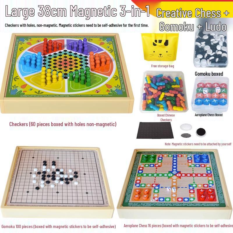 

Большой магнитный многофункциональный шахматный набор 38-в-1: Шашки, Людо, Гомоку, Развивающая игра для детей