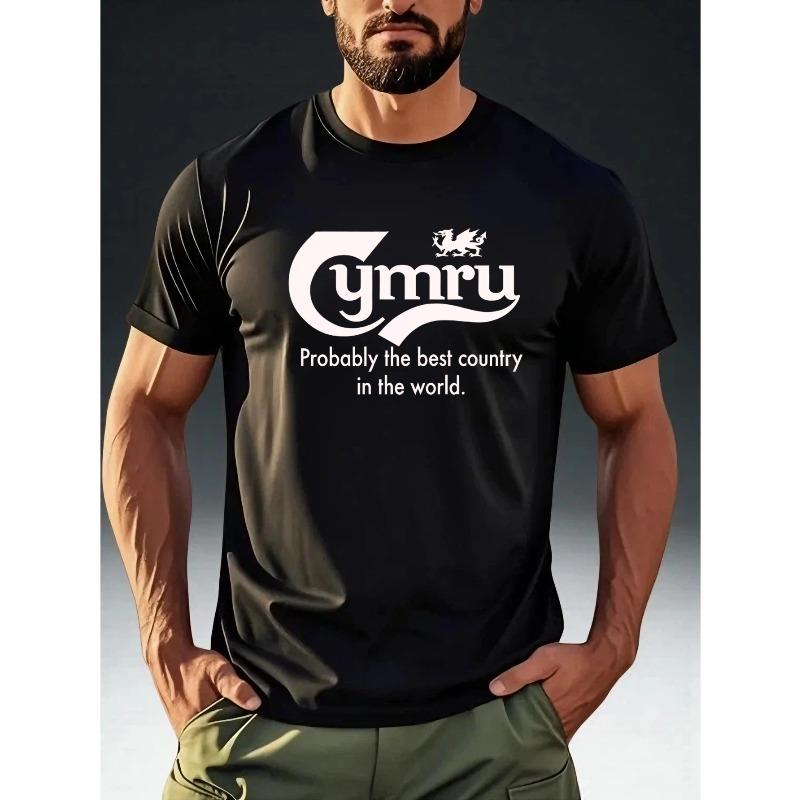 

European Size Men S Stylish Short-Sleeve T-Shirt Featuring a Fun Cymru Welsh Slogan, Designed with a Cool British Flair, Made from Comfortable 4XL чорний