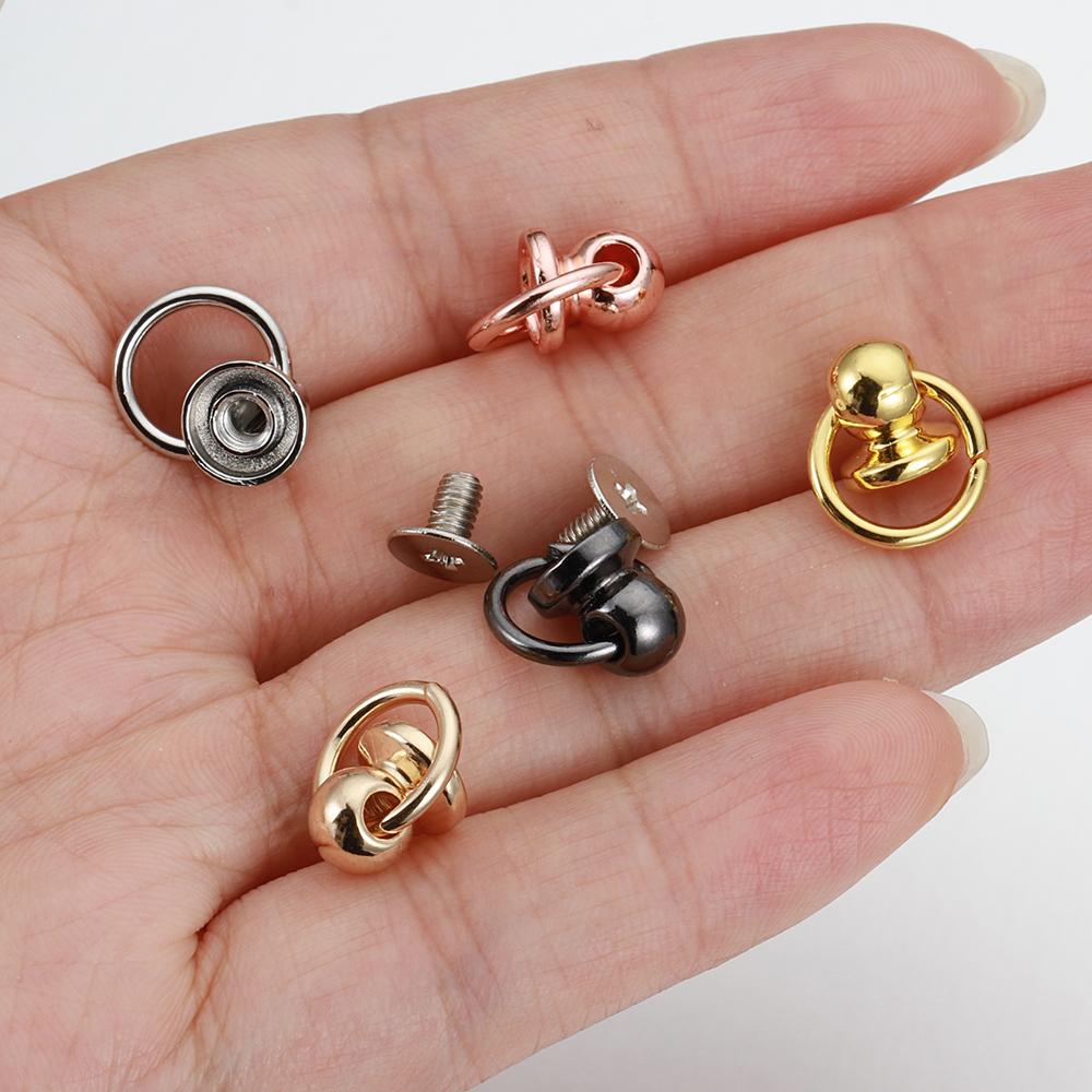 20pcs Metal Ball Post With O Ring Studs Rivets Nail Screwback Round Head Spots Spikes Leather Craft Phone Case Decor Accessories