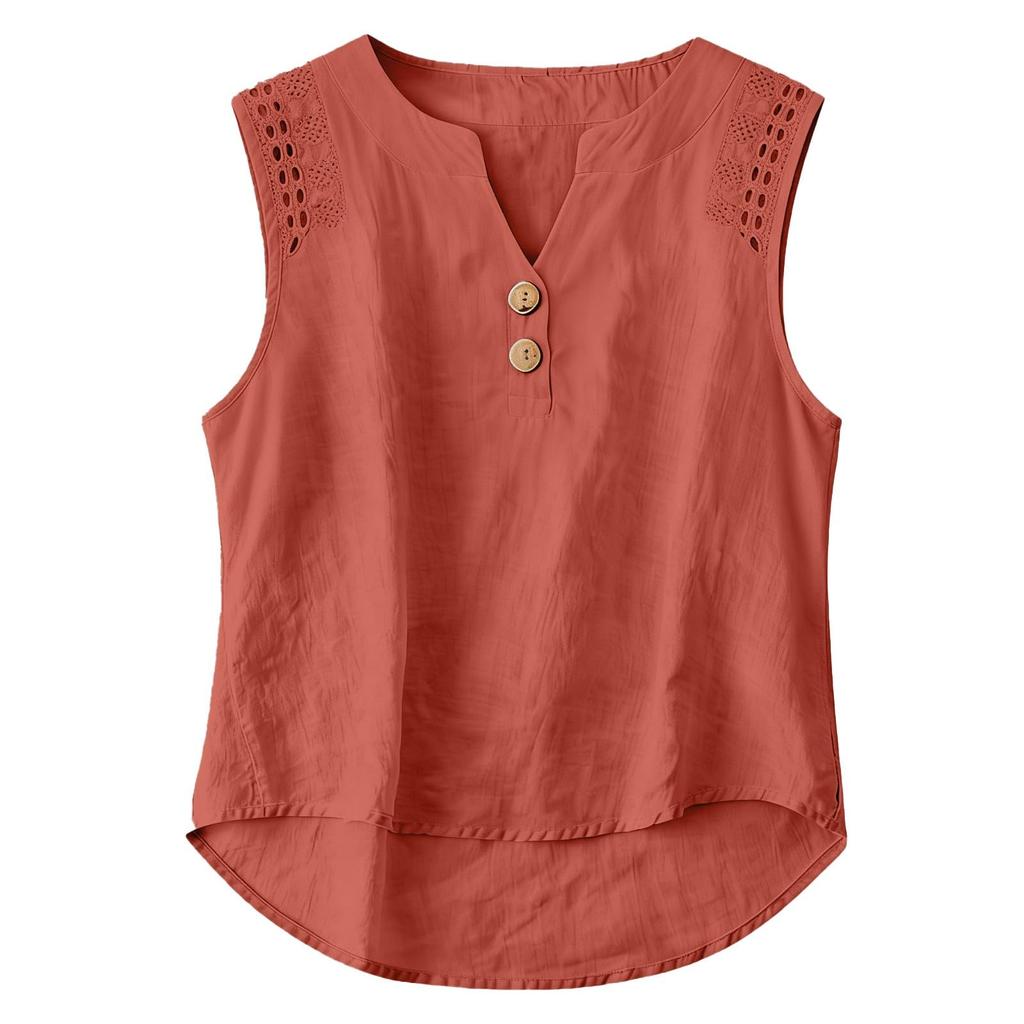 Women's Floral Sleeveless Linen Casual Shirt Top