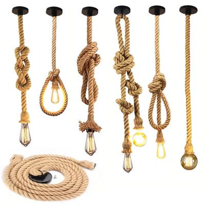 Vintage Kenevir Halat Sarkıt Işık Retro Endüstriyel Asılı Lambalar Yaratıcı Loft Ülke Tarzı Tavan Lambaları E27 Edison LED Aydınlatma