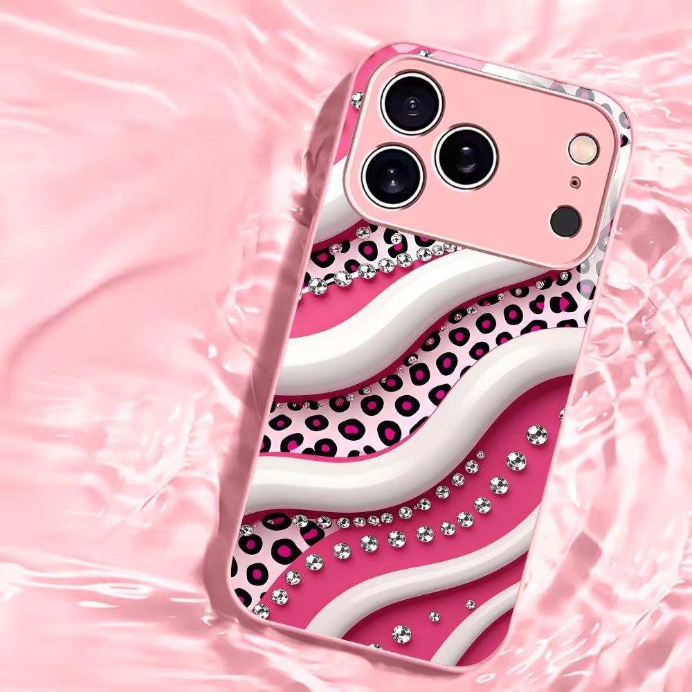 Trendy Pink Leopard Print mobile phones Glass phone case for iphone 17 pro max cover for iPhone 17 16 15 14 13 12 11pm Pro Plus