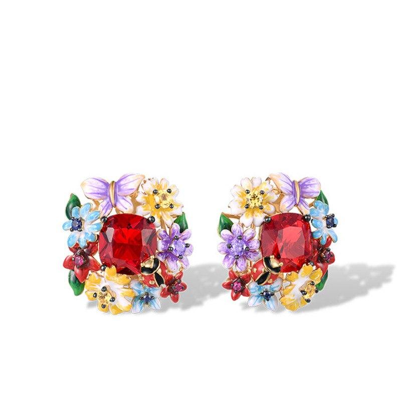 

Роскошные цветные серьги с эмалью в виде бабочки и цветка для свадьбы, помолвки, женские винтажные ювелирные изделия в богемном стиле