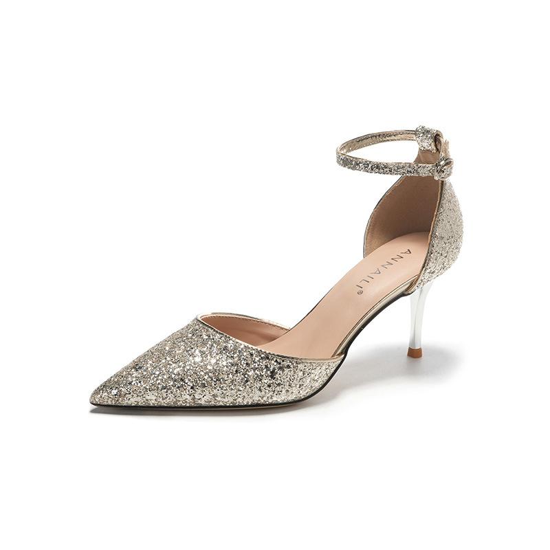 Sandali Peep Toe Bianchi a Punta con Tacco Alto, Cinturini Glitterati e Design Svuotato per Matrimonio e Damigella d'Onore