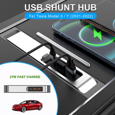 USB-Hub für Tesla Modell 3 Y 2022, 27 W, schnelles Innenladegerät, intelligente USB-Dockingstation, Shunt-Hub, Zubehör neu
