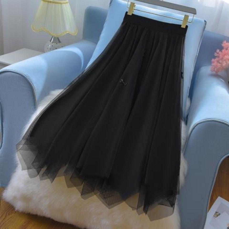 

Летняя модная женская тонкая сетчатая плиссированная юбка с высокой талией средней длины, необычная темпераментная юбка трапециевидной формы one size чёрный