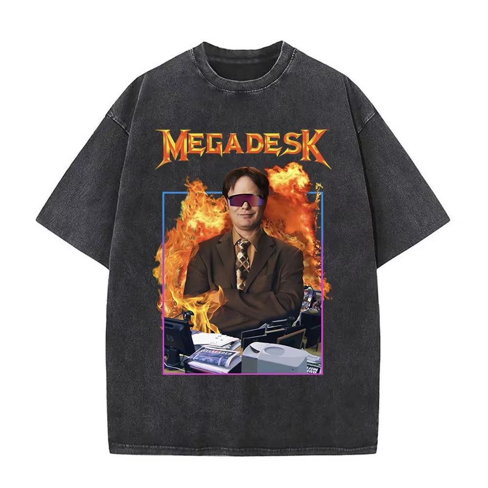 The Office Dunder Mifflin Dwight Washed T-shirt Tv Show Scranton The Electric City T Shirts Mens Gothic Rock Vintage T-Shirts
