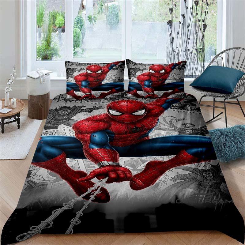 Cartoon pattern duvet cover and pillowcase bedding set, bedroom decoration for boys and girls, Spider-Man themed gift for childr