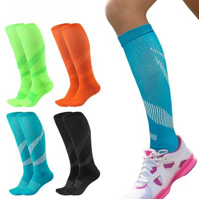 Nouvelles Chaussettes de Compression Rayées de Couleur Douces et Douces pour la Peau, Respirantes et Très Élastiques, Soin des Jambes pour le Fitness en Extérieur, Chaussettes de Compression Longues et Simples