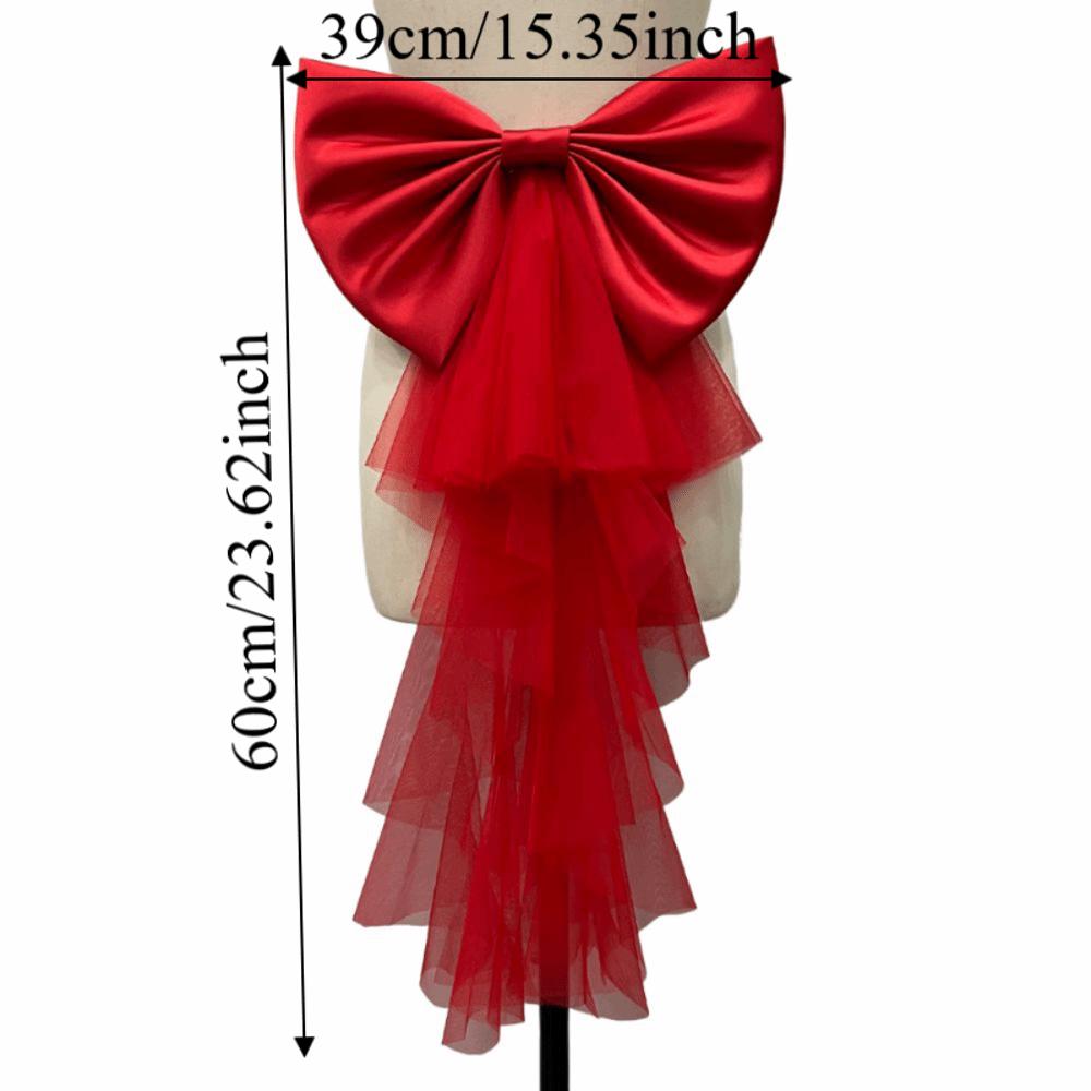 Single Layer Big Bow Waist Decoration Satin Mesh Solid Color Gown Waist Ornament Chic Temperament Wedding Dress Accessories