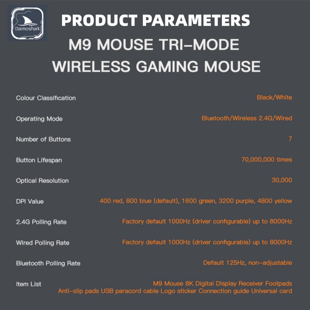 Darmoshark M9 Lightweight Tri-Mode Wireless Gaming Mouse, Esports Flagship for Office & Gaming , Bluetooth / 2.4G / Wired Connection