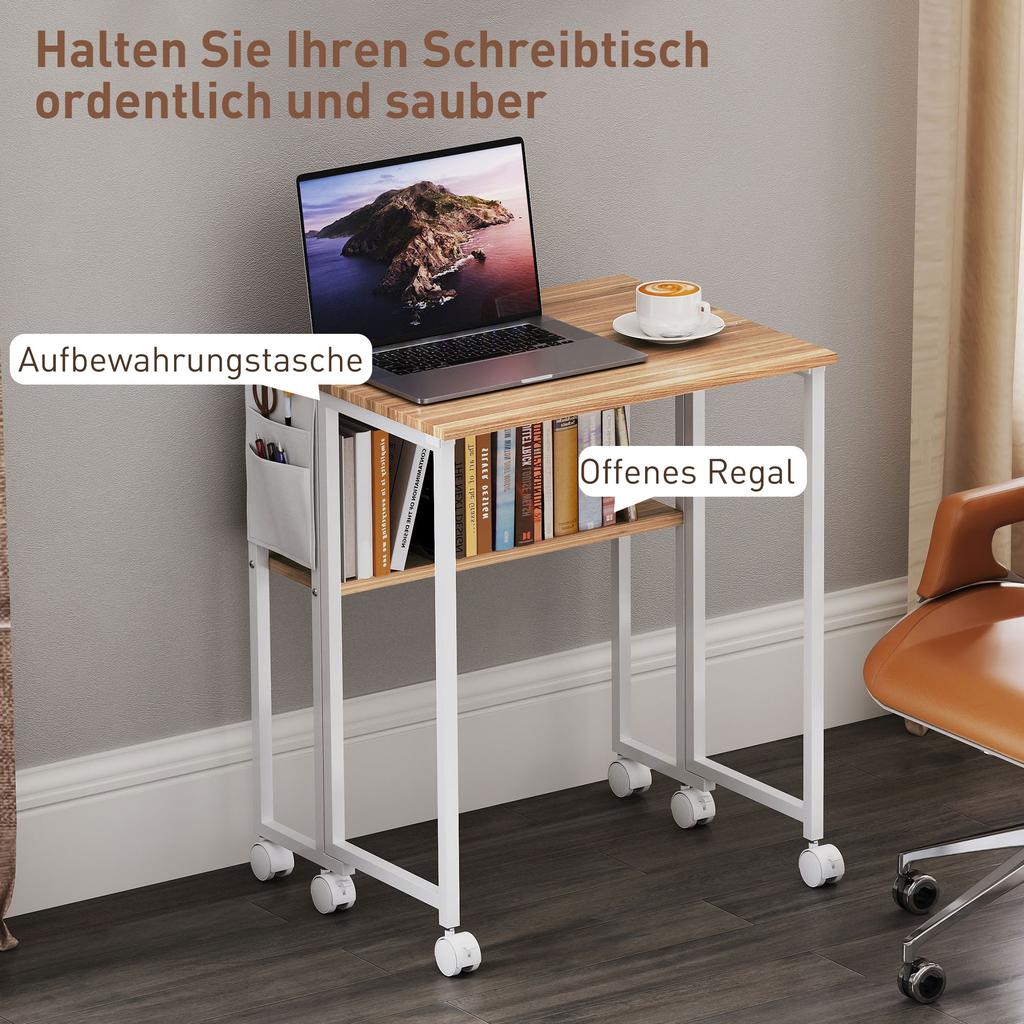 63 Cm Drop Leaf Writing Work Desk - Natural Wood Finish