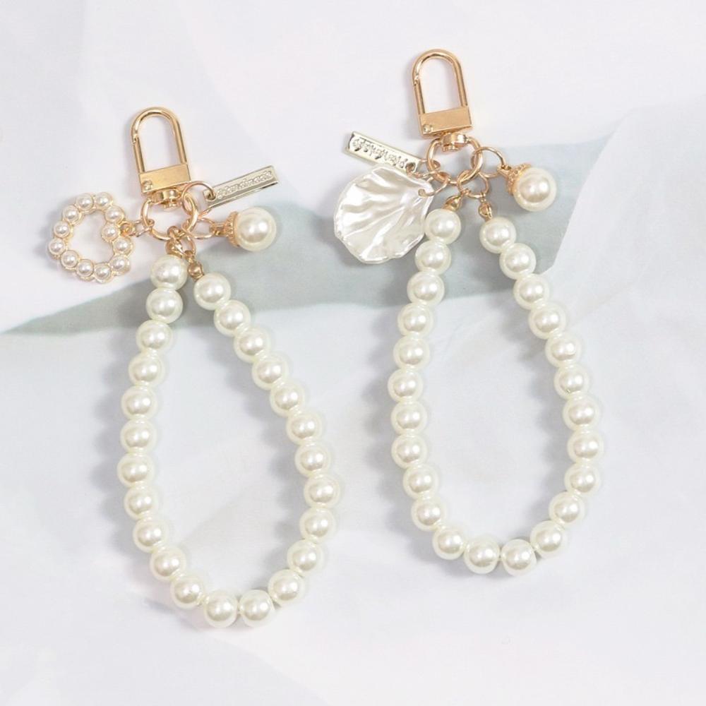1pc Decorative Simple Imitation Pearl Mobile Phone Wristband with Cute Shell Heart-shaped Bracelet, Key Chain