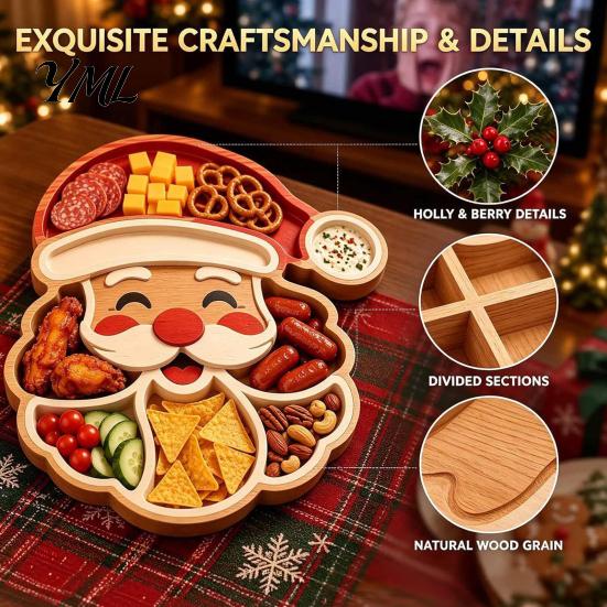 Durable Christmas Food Tray Tree Serving Platter, Wooden Snack for Holiday Parties, Multi-Compartment Display Festive Fruit Dish with Compartments