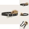 Rivet Leather Wide Waist Belt Artificial Fur Design And Carved Needle Buckle For Everyday Wear