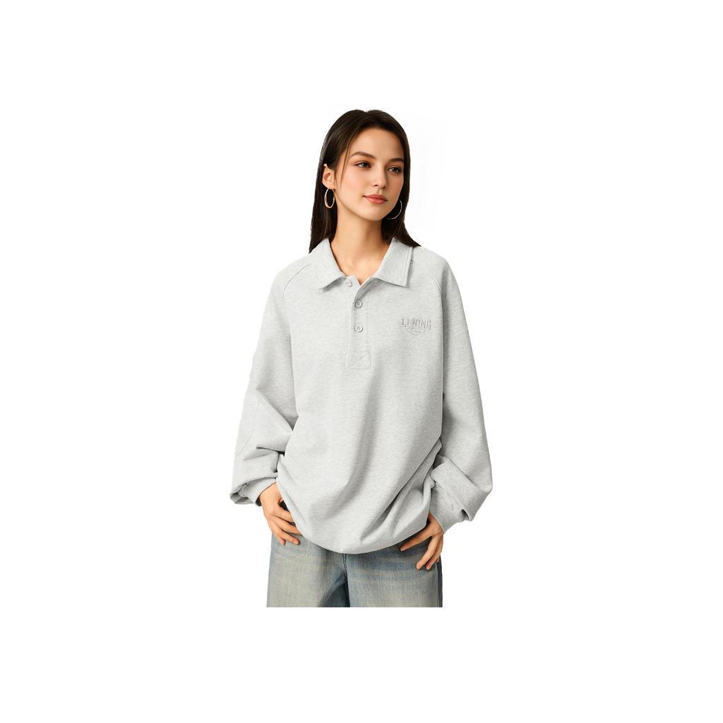 Li Ning Sports Lifestyle Series Solid Color Simple Polo Neck Versatile Comfortable Loose Sweatshirt Unisex sweatshirt AWDVE17-8