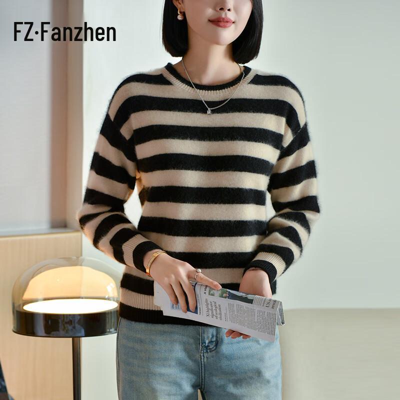 

Fanzhen Женский полосатый повседневный трикотажный свитер из 100% шерсти 2XL