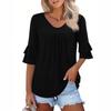 3/4 Length Sleeve Womens Tops Dressy Casual Blouses Bell Ruffle Sleeve Loose Fit Tunic Tops V Neck T Shirts