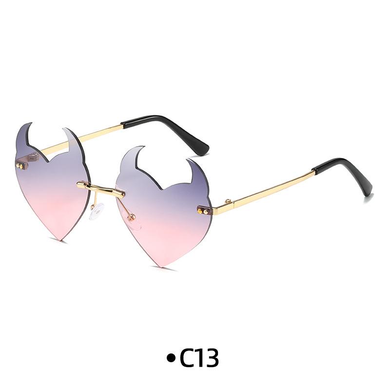 Novel Rimless Devil Ear Heart Shape Sunglasses for Women Men Trendy Creative Party Halloween Cosplay Glasses UV Protection