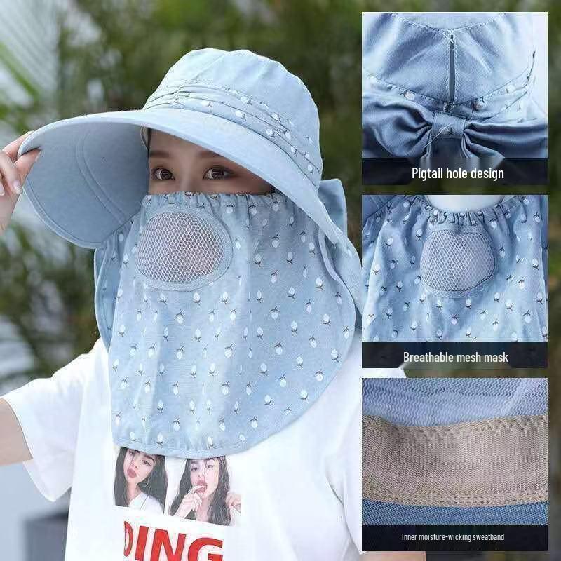 Women's Sun Protection Wide Brim Hat with Face Mask - UV Protection for Summer Activities