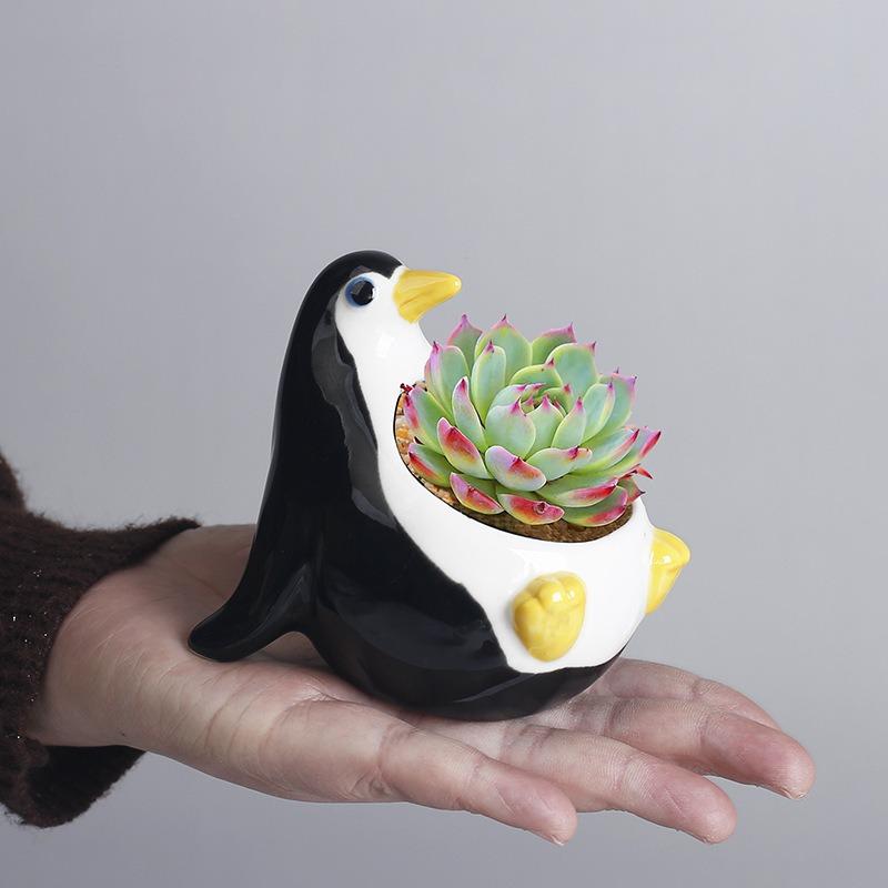 Cute Penguin Flower Pot Succulent Plant Pot Ceramic Planter Desk Ornament Home Garden Decoration